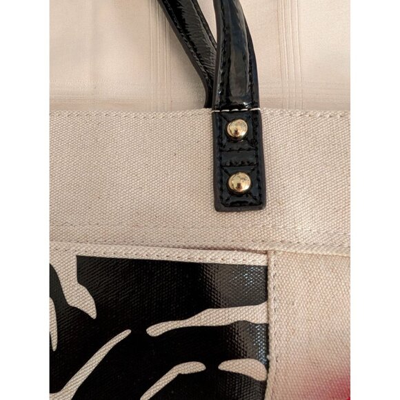 Anne Klein Canvas Tote Bag Patent Leather Handles Rope Trim W/ Accessory Pouches - Picture 16 of 16